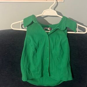 🌻 Green button down collared crop top